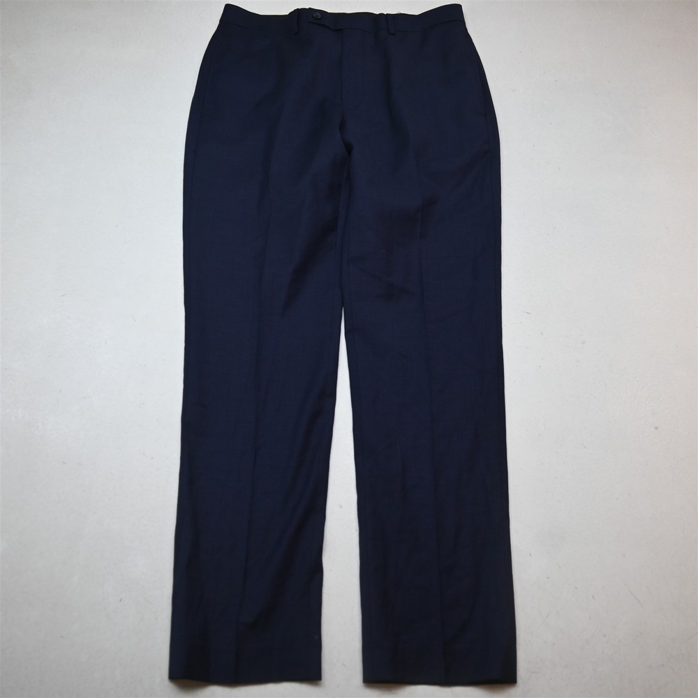 Calvin Klein 34x32 Dark Blue Wool Flat Front Slim Dress Mens Pants